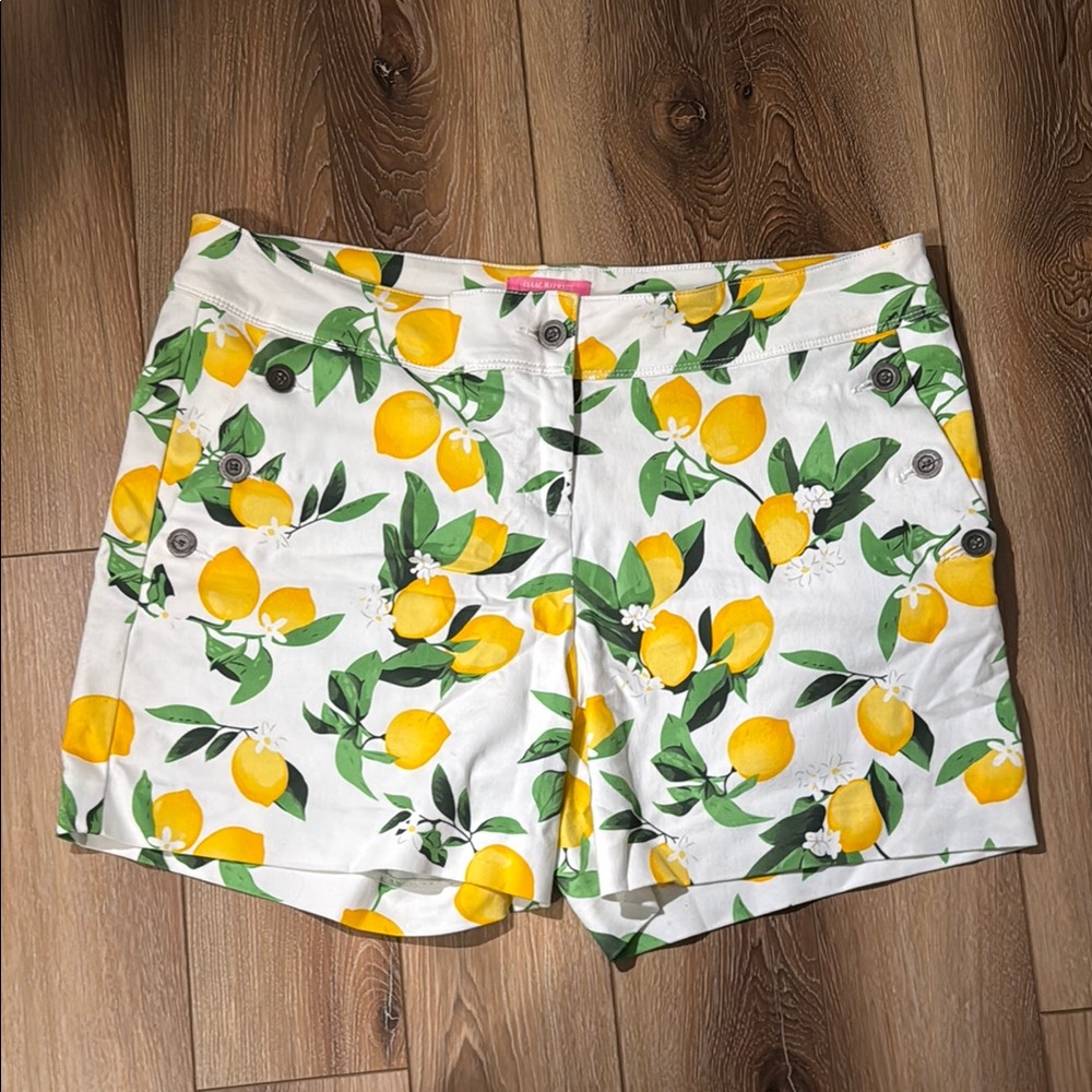 Isaac Mizrahi White and Yellow High Waist Lemon Shorts